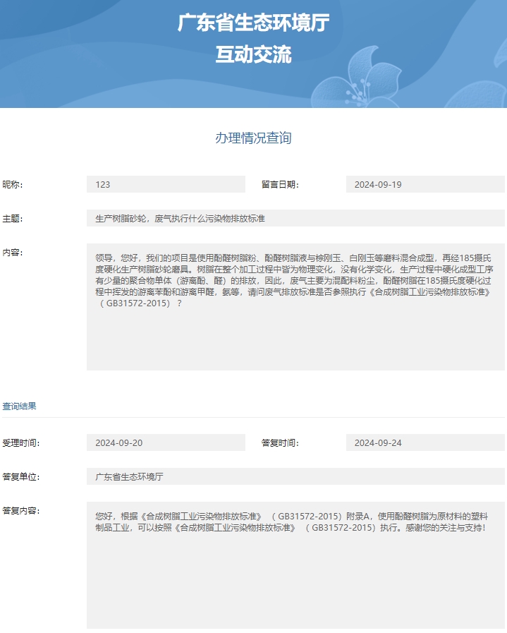 省厅树脂砂轮的废气执行标准